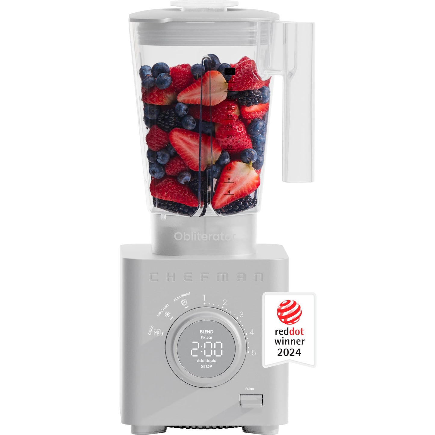 Chefman Obliterator 48 oz Countertop Blender for Smoothies, 1380W Motor to Crush Ice, Nuts, and Frozen Fruit with Stainless Steel Blade, Auto Blend Function, Includes Tamper and Scraper - Midnight