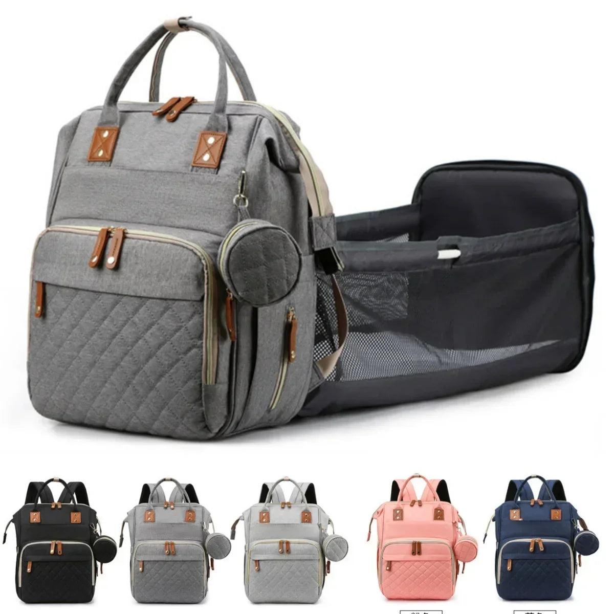 Mochila para mamá con cuna plegable