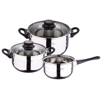 Batería de Cocina San Ignacio 5 Piezas Acero Inoxidable + Juego de Sartenes Moma (20/24/28 cm) Aluminio Forjado Inducción